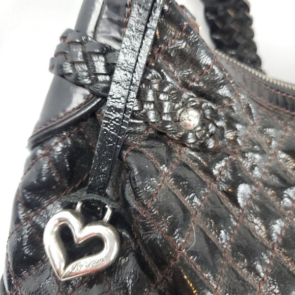 Brighton Black Quilted Leather Braided Trim Large Shoulder Bag - Picture 13 of 16